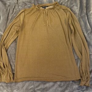 Adrianna Papell Mustard Ruffled Henley Long Sleeve Top